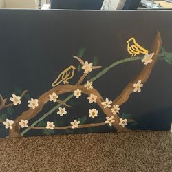Hand painted bird & Branch Canvas