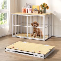 New 40" Dog Crate Furniture, Chew Resistant Large Dog Crate for Medium Large Dogs, Heavy Duty Dog Crates Dog Kennel Cage Indoor with Double Doors, Woo