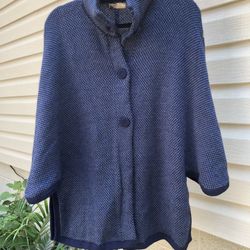 Women’s Navy Alpaca Pina Cape Wool Poncho Coat Soft & Sustainably Made In Peru, NWOT