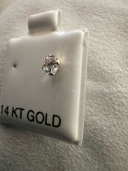 14K Gold Single Solitaire Stud Signed Earring, 4mm