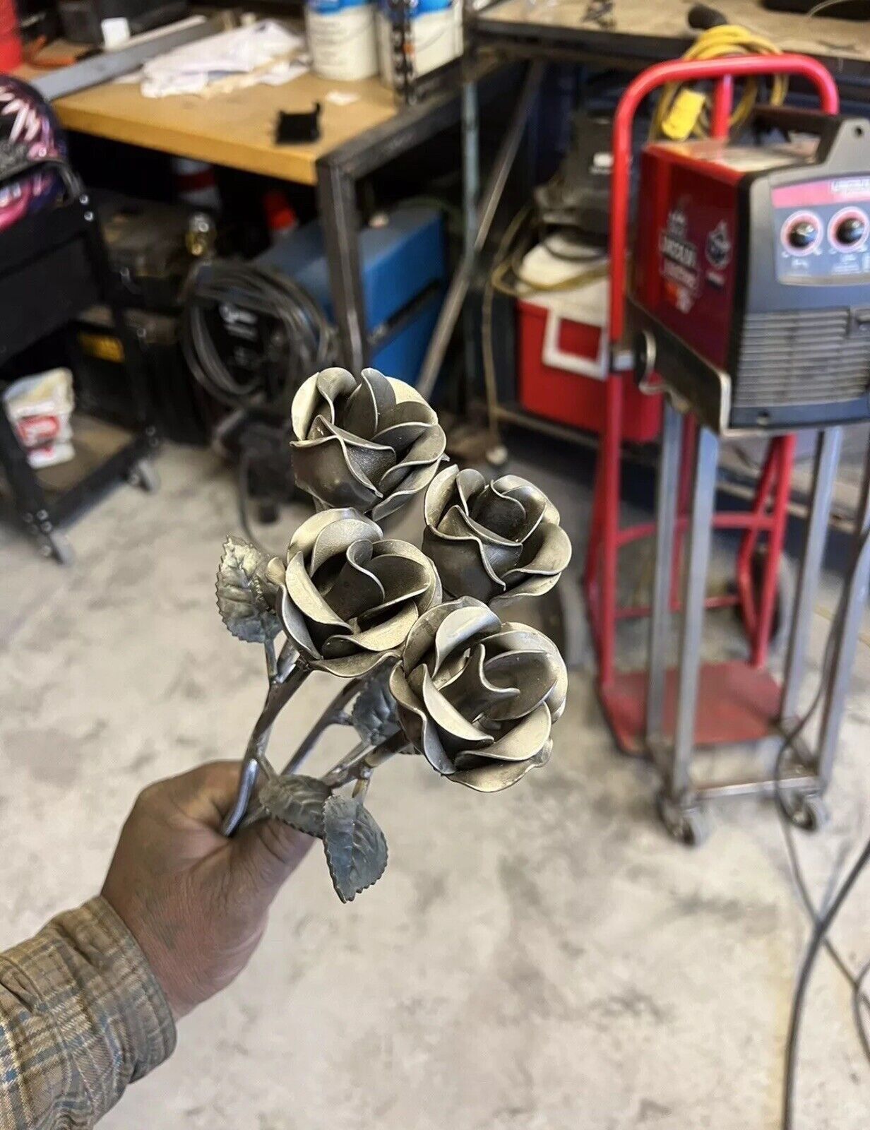 hand crafted welded, metal Single Rose