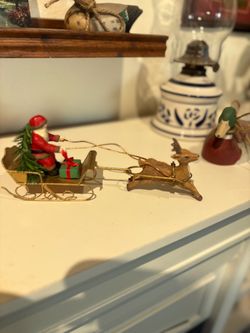 Santa Claus Sleigh and Reindeer Figurine Set