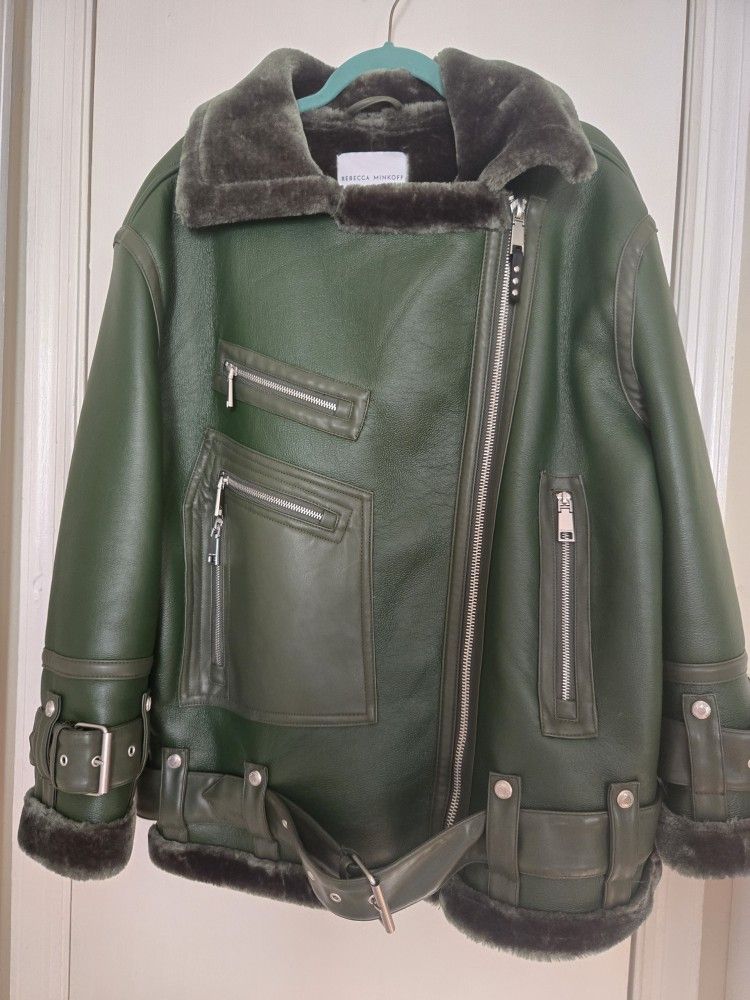 Rebecca Minkoff Oversized Faux Leather Moto Jacket With Faux Shearling Lining