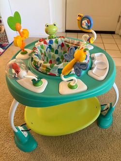 Bright Starts Bounce Bounce Baby 2-in-1 Activity Center Jumper & Table, Playful Pond, Green, Ages 6 Months and Up