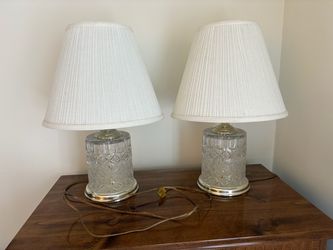 Pair of vintage cylindrical crystal table lamps