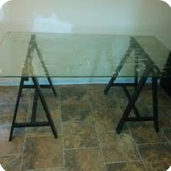 Glass-top Sawhorse Writing Desk - Clearance!! LOVE in Many Languages 