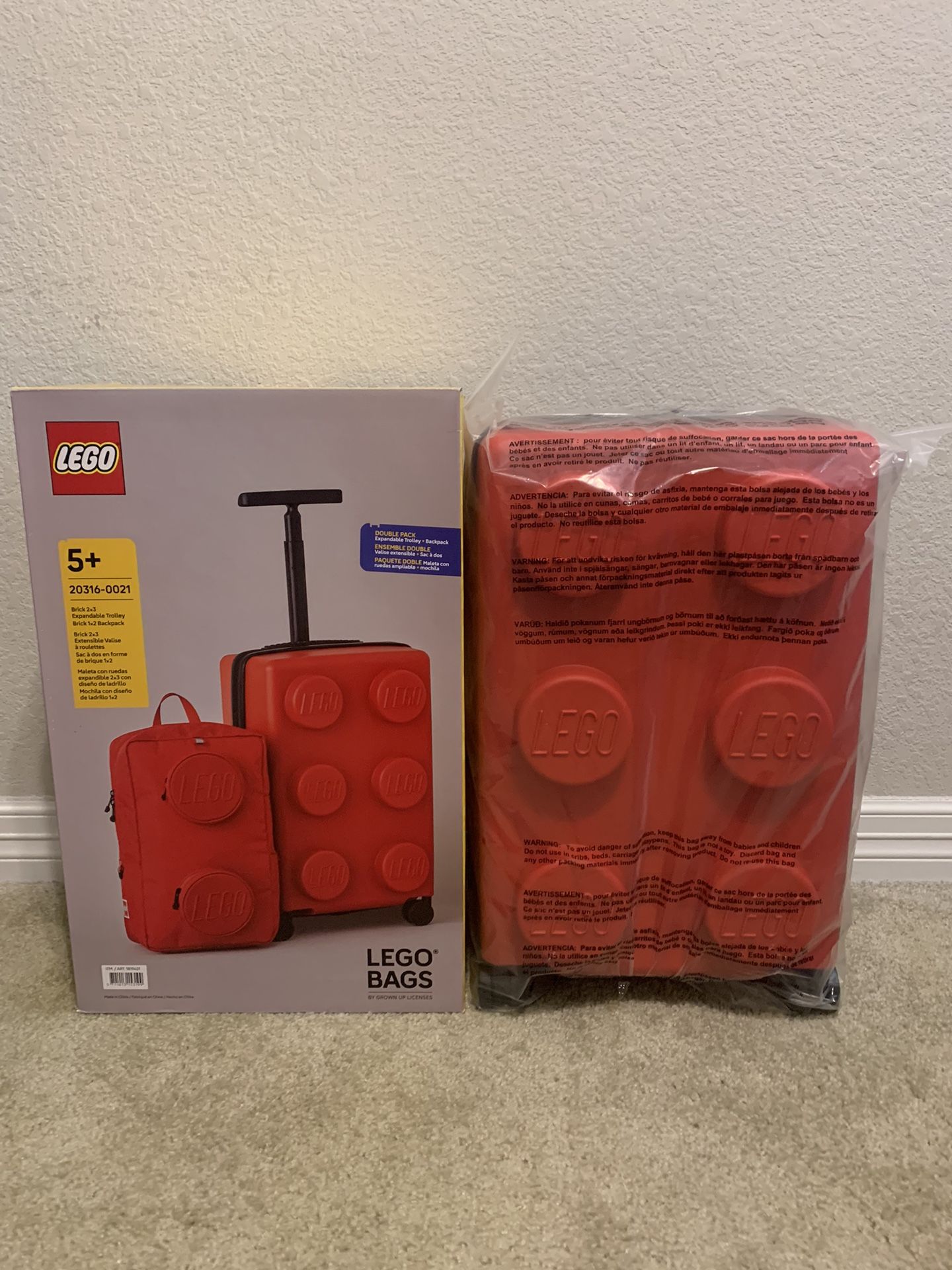 LEGO Travel Luggage 35L Carry-On + Backpack Set Signature Brick Red