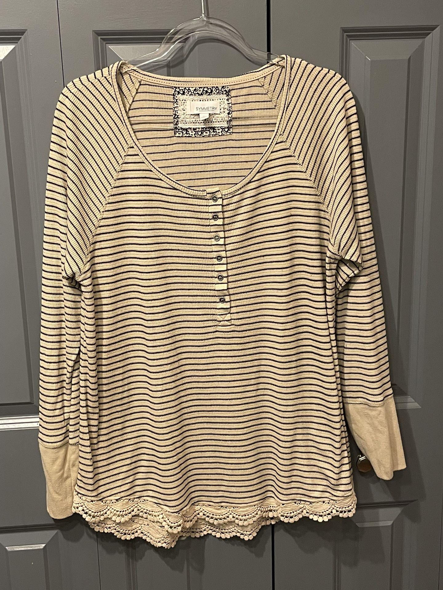 Women’s Top Long Sleeve Striped With Lace Trim