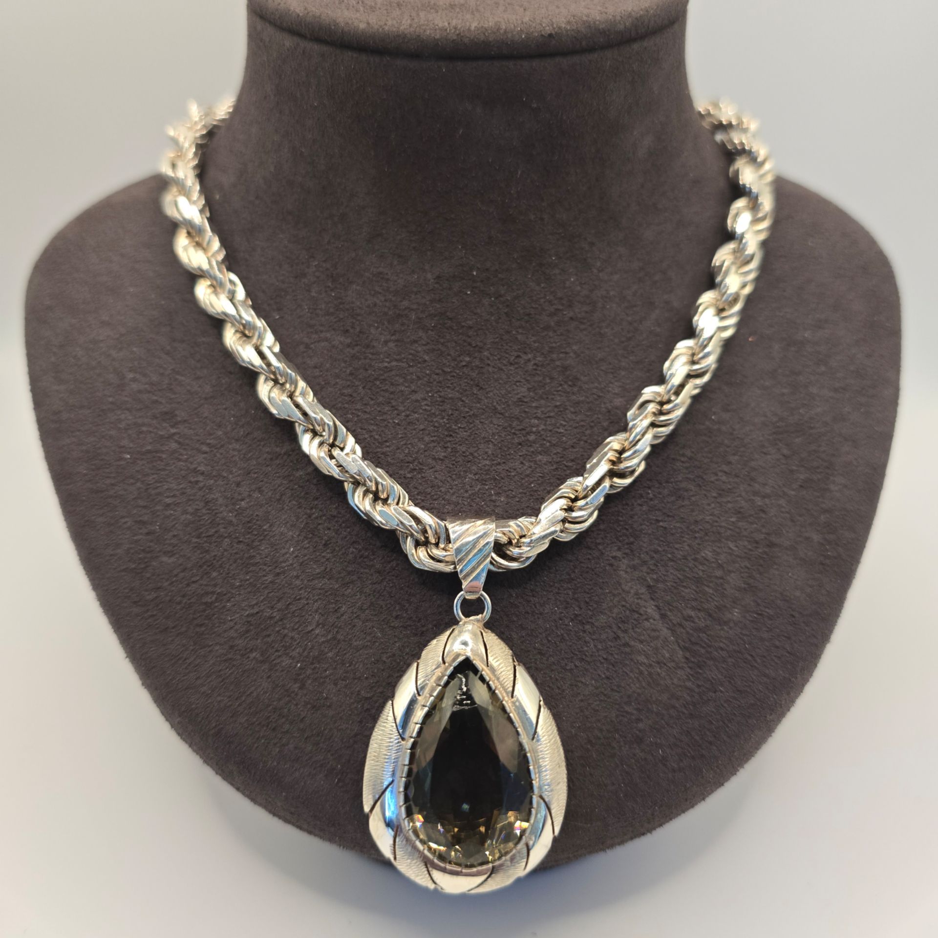 Heavy 925 Sterling Silver Rope Chain Necklace 24in 101.3g Pendant Italy