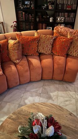 Meridian Furniture Infinity Cognac Velvet 7 pc. Modular Sectional  half circle sofa