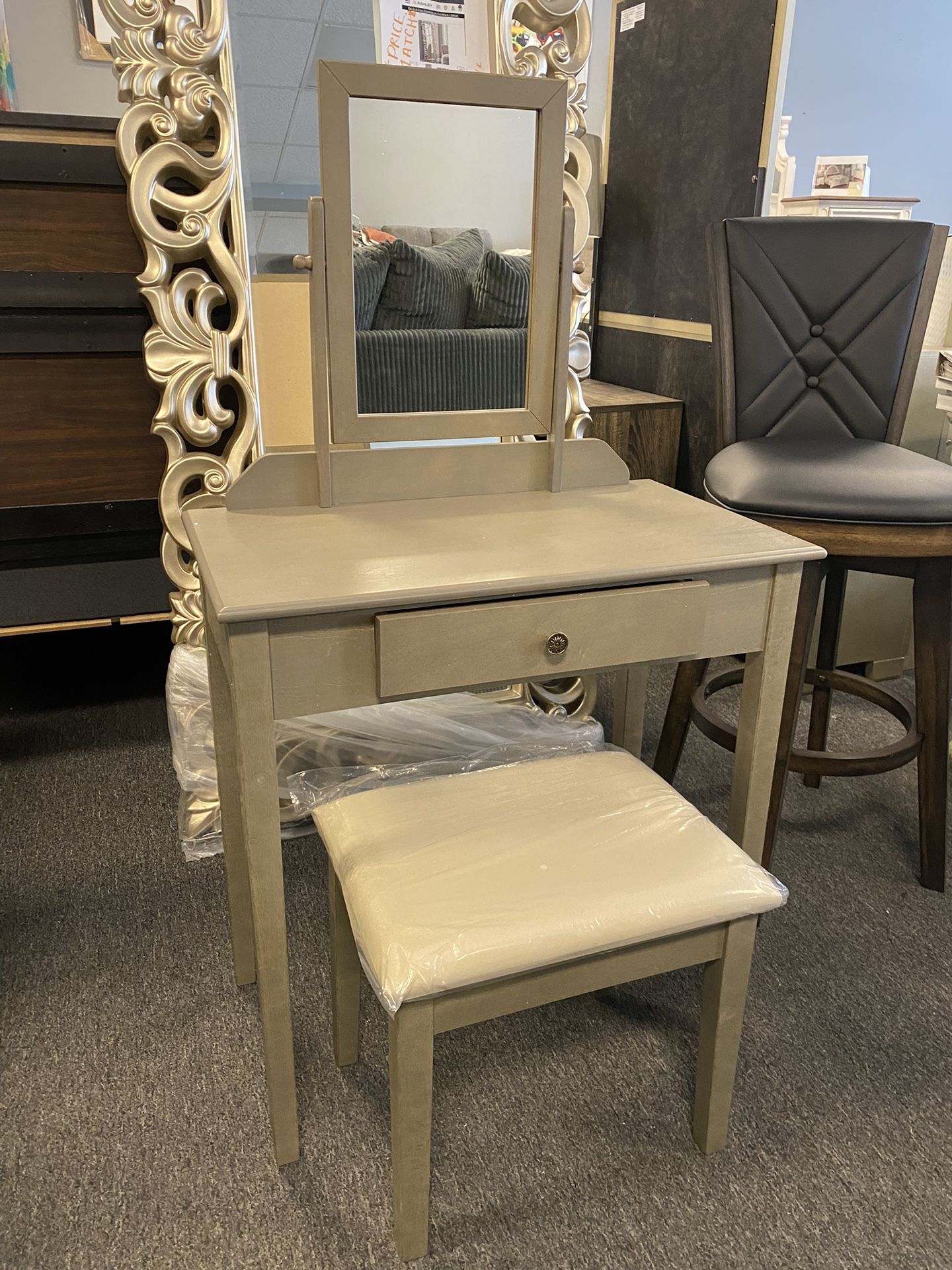 New Grey Vanity Just Assembled Was $199  NOW $100