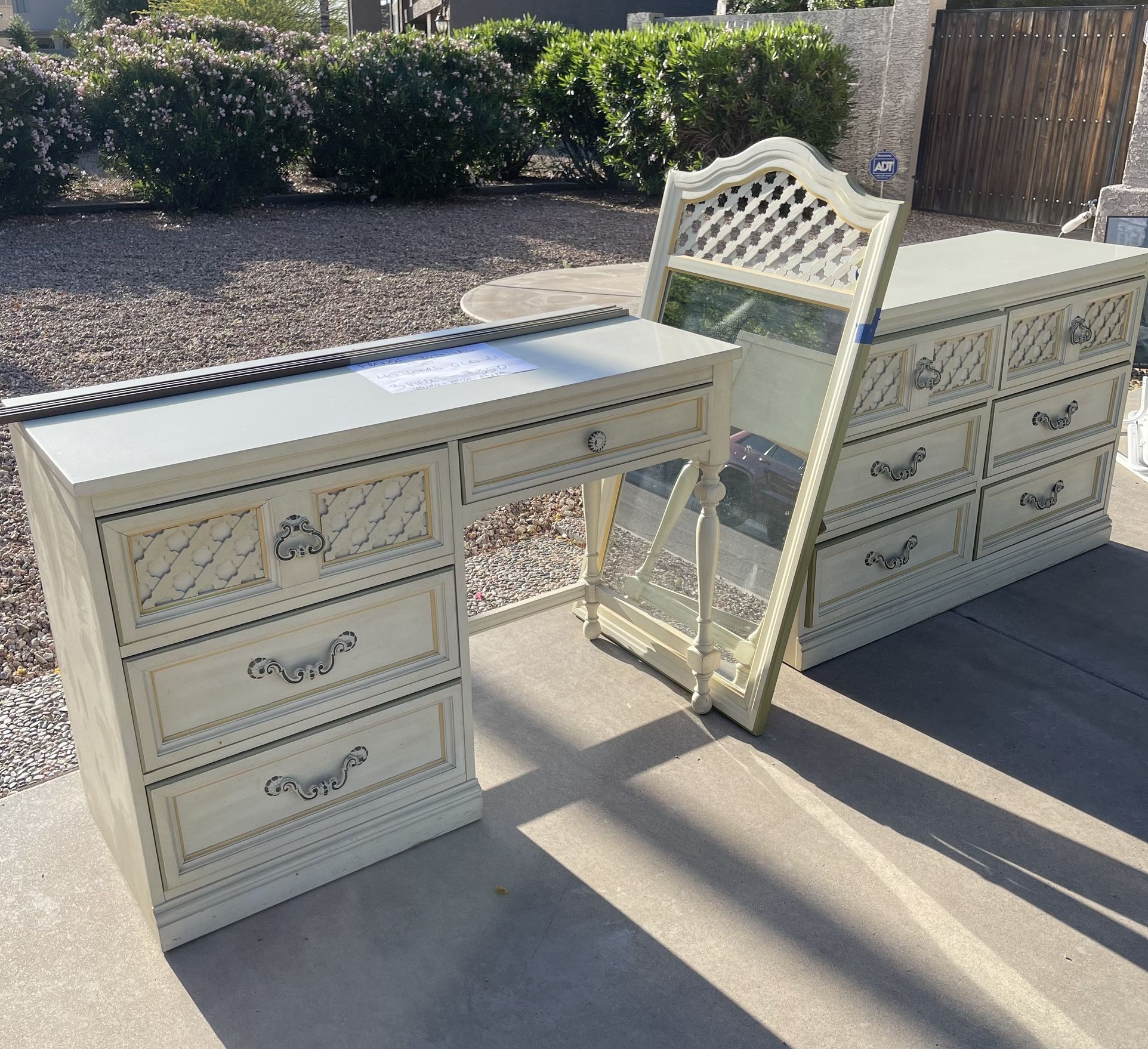 French Provincial Dresser, Desk & Mirror