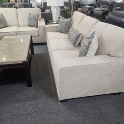 Brand New Biege Chenille Medium Firm Sofa + Loveseat 2PCs Set