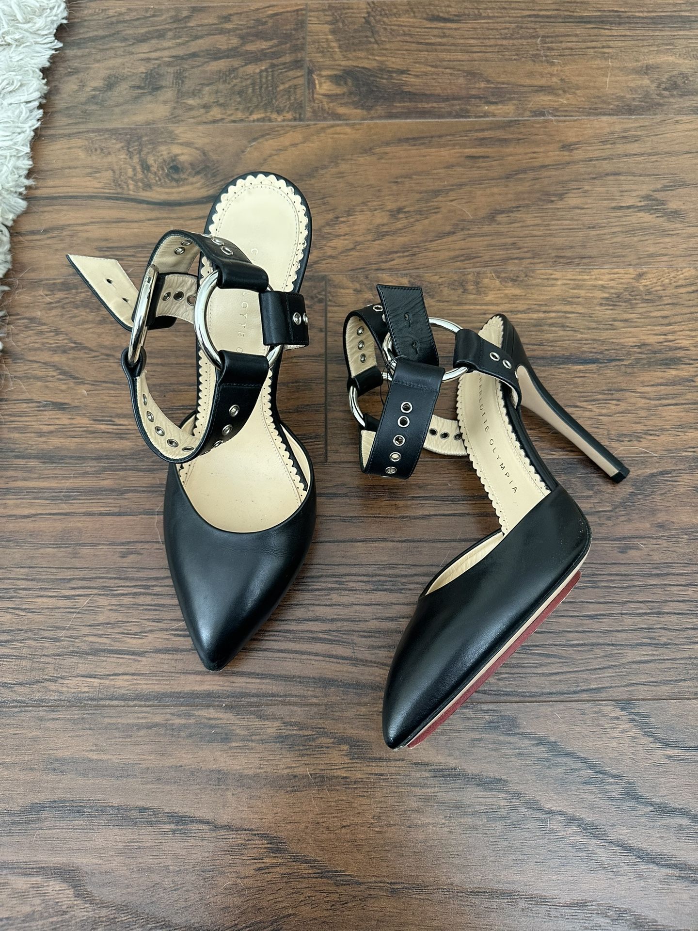 Charlotte Olympia Black Heels- Silver Buckle Straps