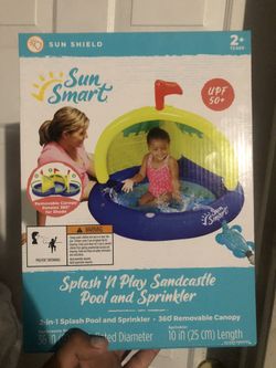 NEW Sun Smart Beach Gear Spray N Sandcastle Pool w/ Turtle Sprinkler 2+ yrs