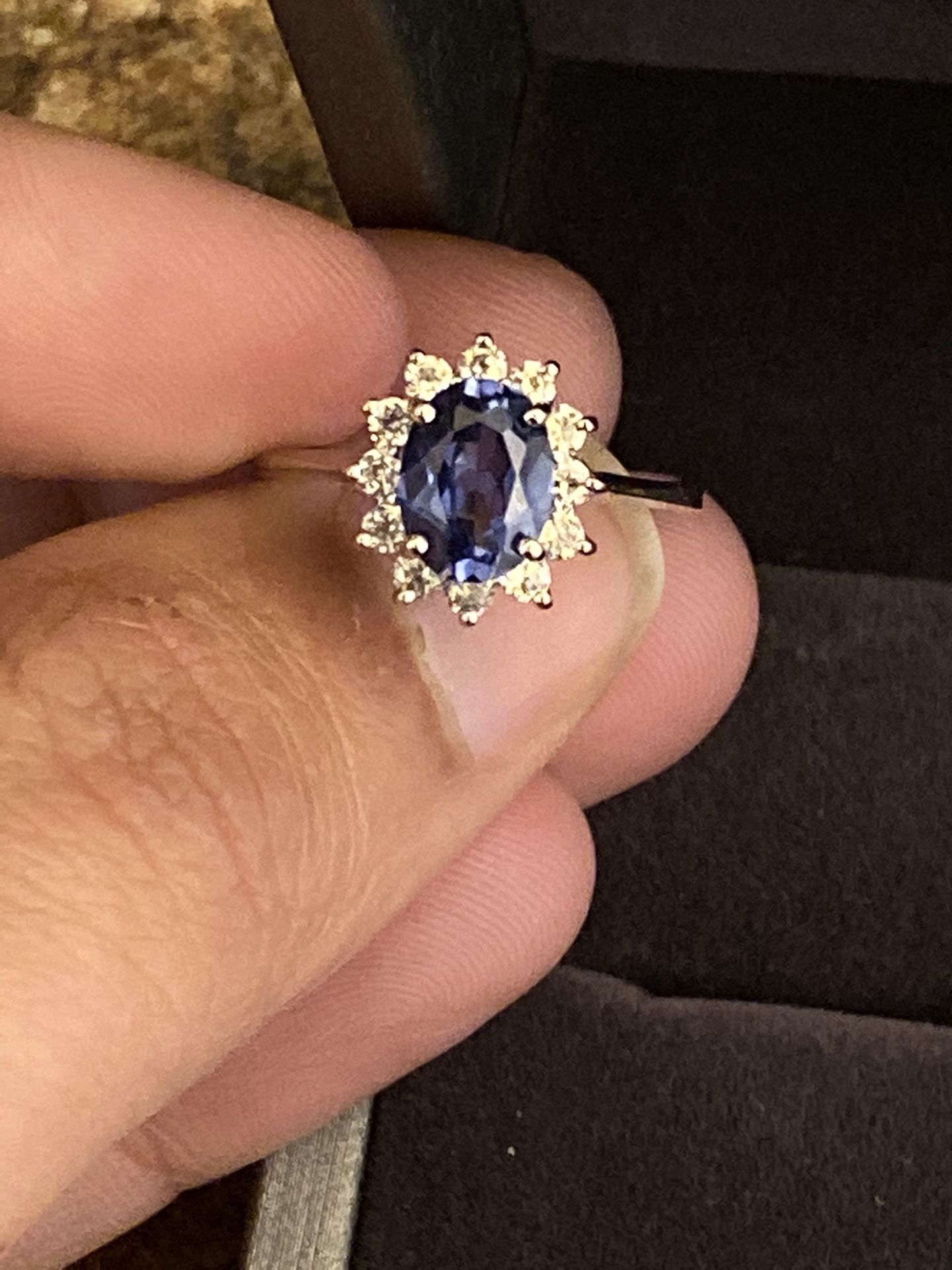10k gold diamonds and blue sapphire ring size 7