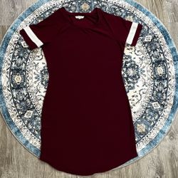 Women’s Dress Small Magenta Pink White Stripe Short Mesh Sleeve Jersey Mini Dress