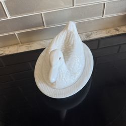Milk Glass duck Dish