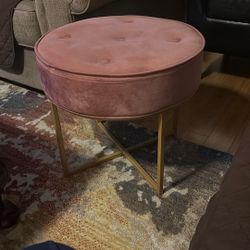 Home Pink Velvet Ottoman 