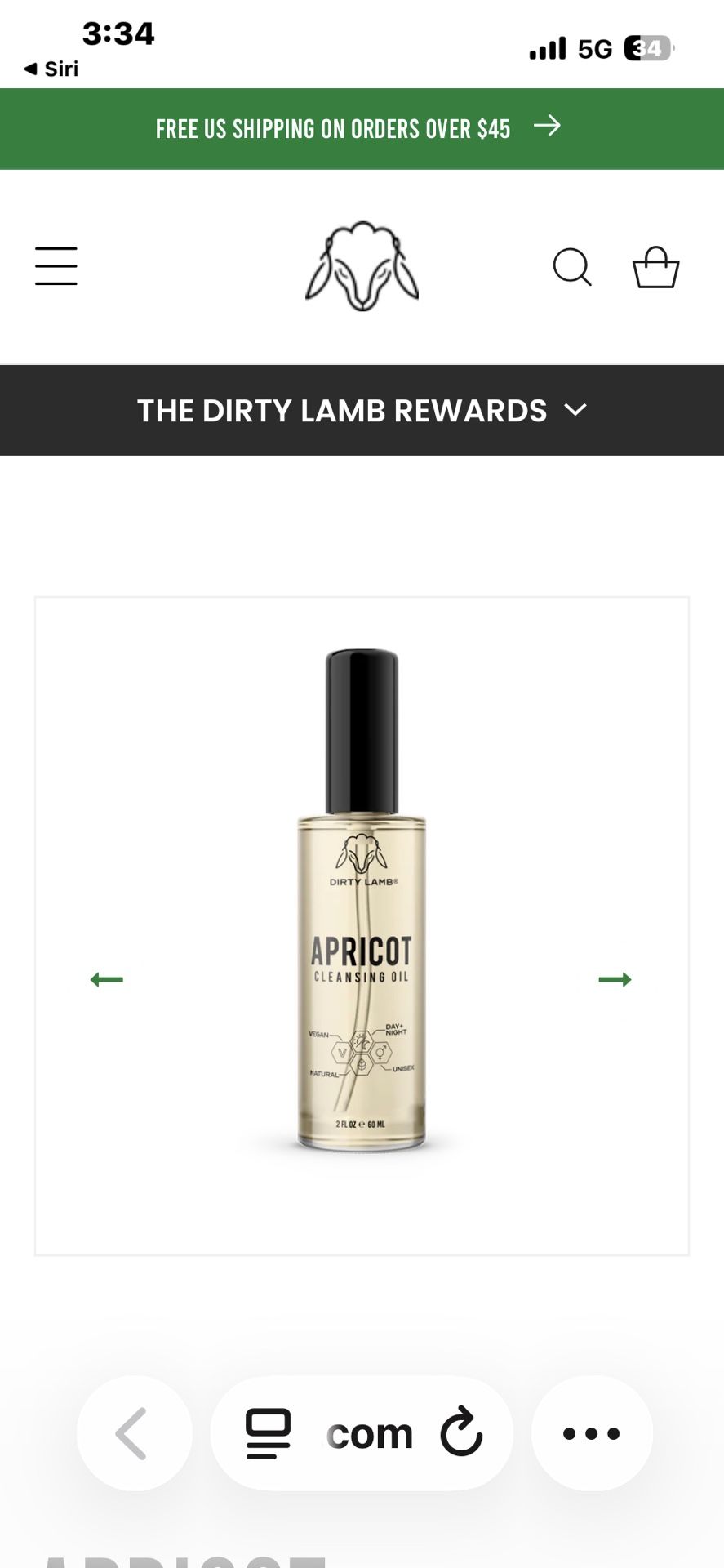 DIRTY LAMB , APRICOT Cleansing Oil,  2 FL OZ 60 ML 