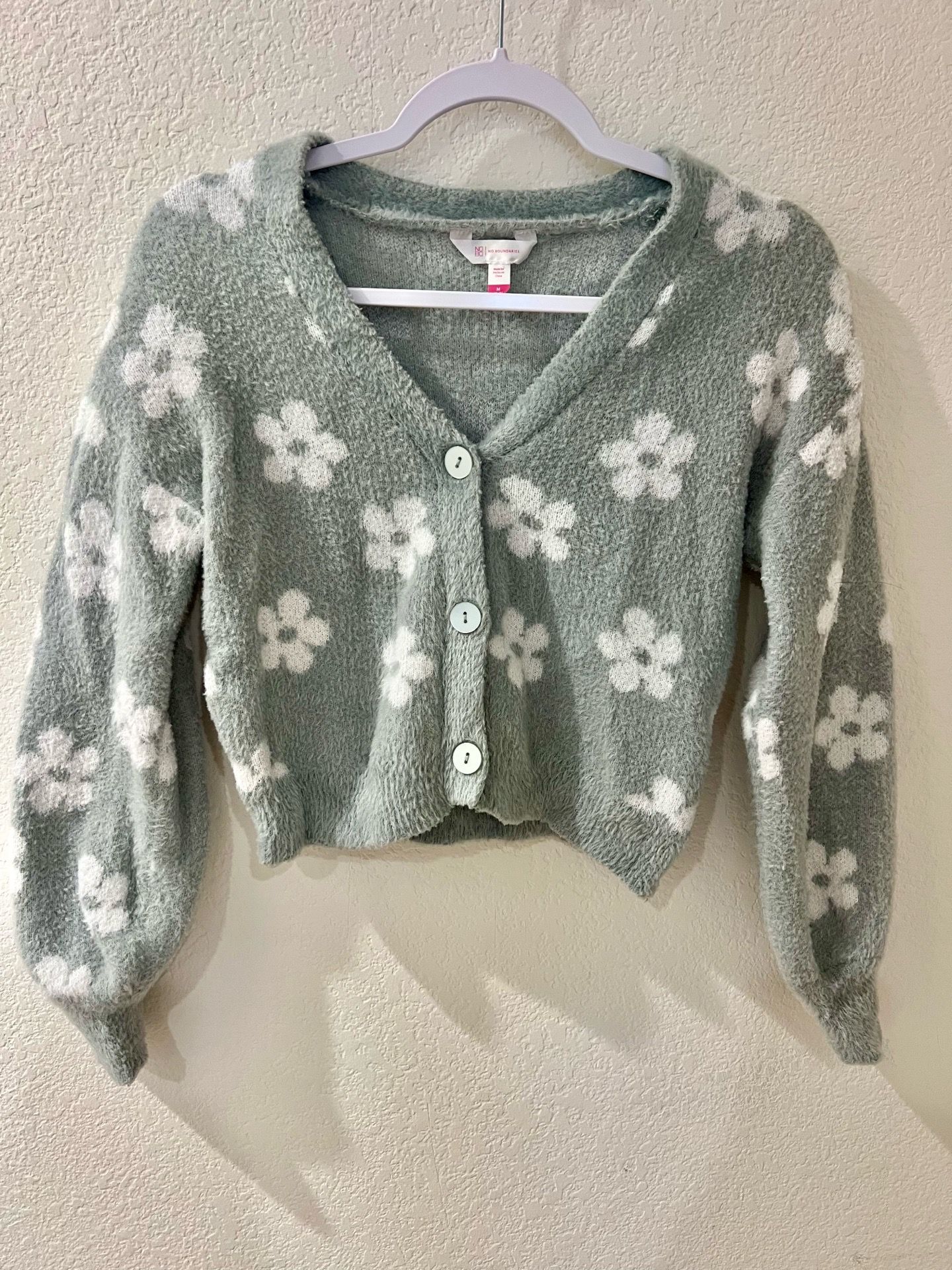 Green and White Fluffy Cardigan