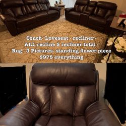 Leather Couch / Sofa Loveseat Recliner Rug Pictures Flower Piece 
