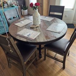 Rustic Round Kitchen Table Set with 4 Chairs + Decor