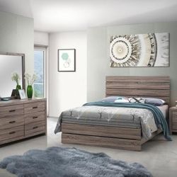 4 PC Queen Bedroom Set With Queen Bedframe Dresser Mirror Nightstand On Sale Now Don't  Miss