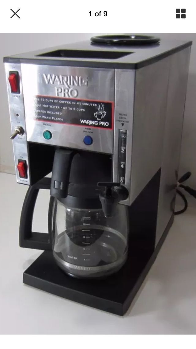 Waring Pro Commercial Coffee Maker WC1000 Stainless 2 Warmers + 2 Glass Coffee Containers