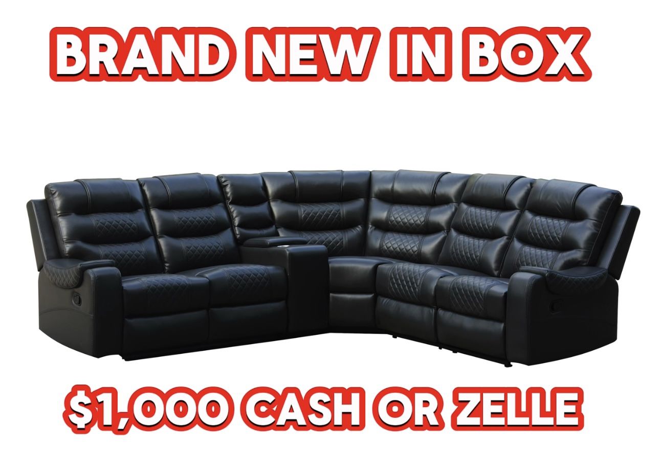 Black Faux Leather Recliner Couch Sectional Brand New In Box 📦 