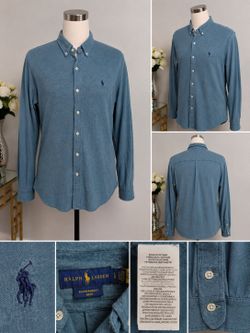 Ralph Lauren Featherweight Mesh Button Down Shirt Blue Men’s Large Cotton