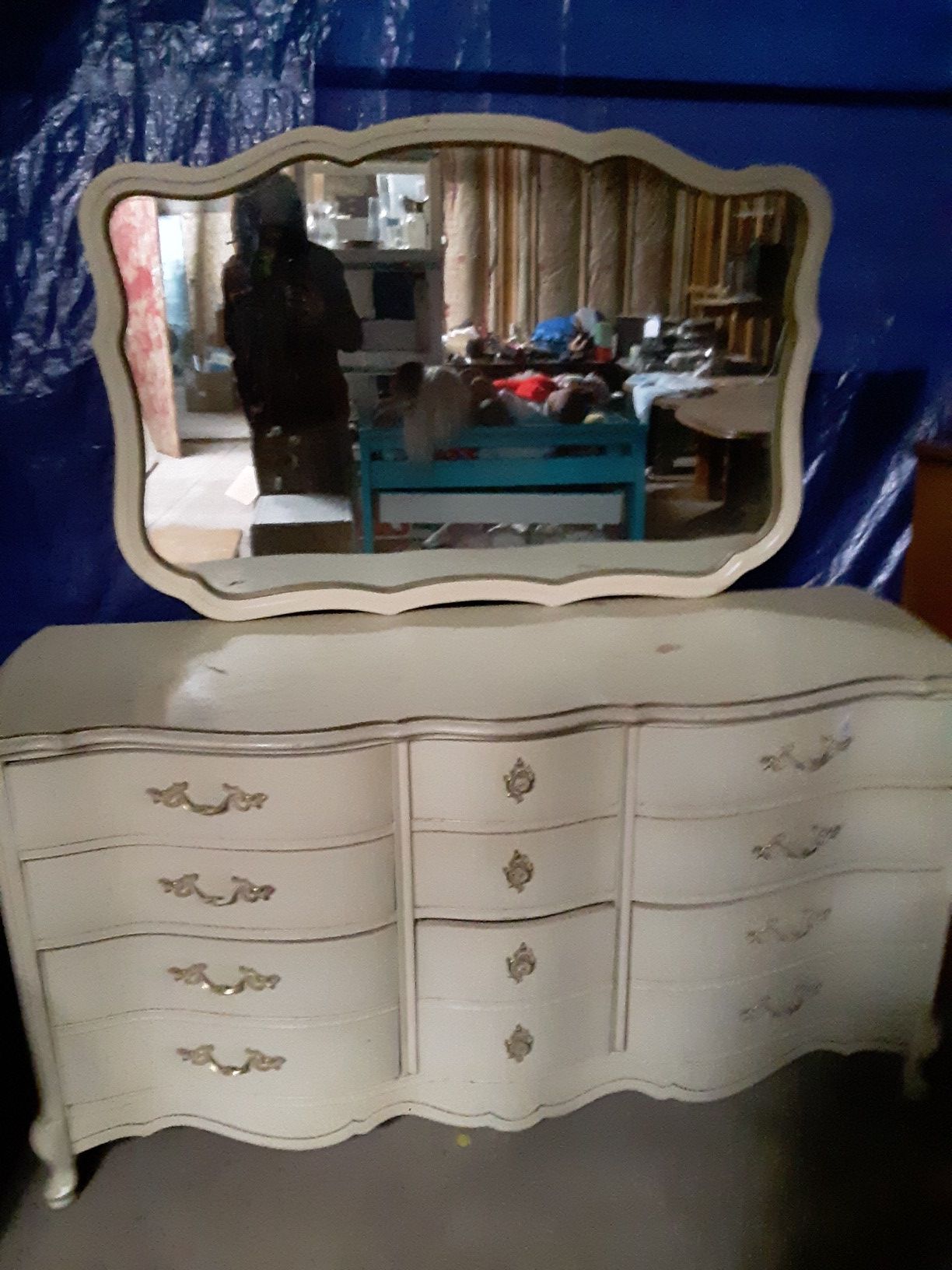 Antique dresser set with mirror