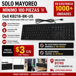 Wholesale only Dell KB216-BK-US Wired USB Multimedia Keyboard Full Size Quiet Keys Bulk Wholesale 100+ PCS $3 Each City of Industry CA