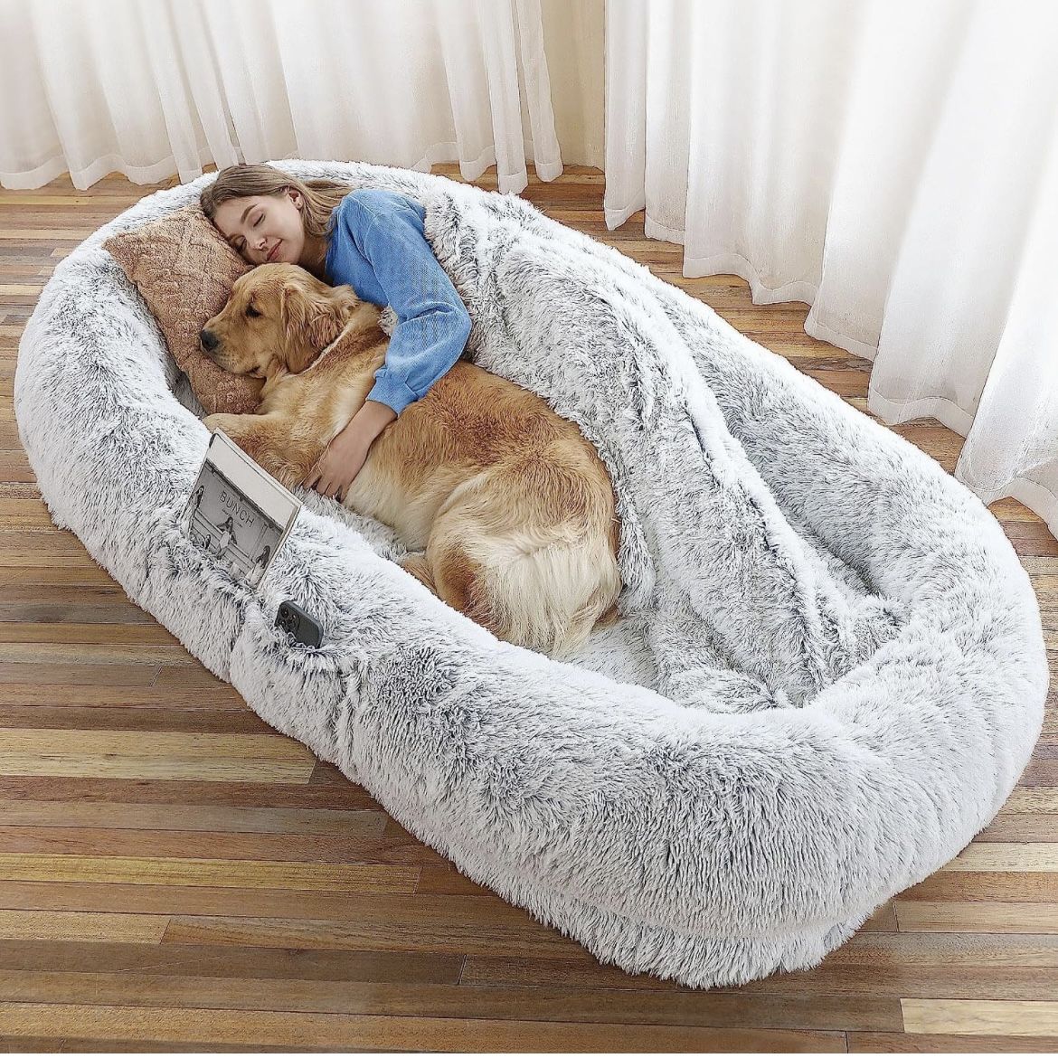 Human Dog Bed for Adults & Pets – 71"x45"x12" Faux Fur Pet Bed
