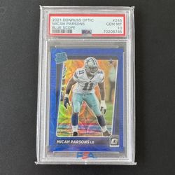 Micah Parsons 2021 Panini Donruss Optic Blue Scope Prizm Rated Rookie #245 PSA 10
