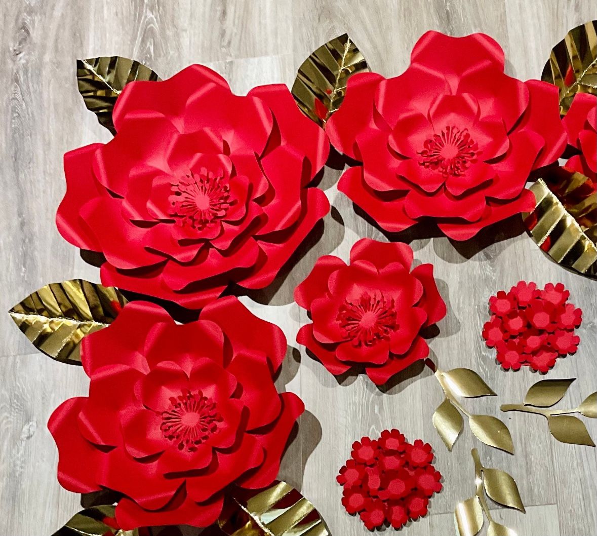 Red And Gold Paper Flowers 