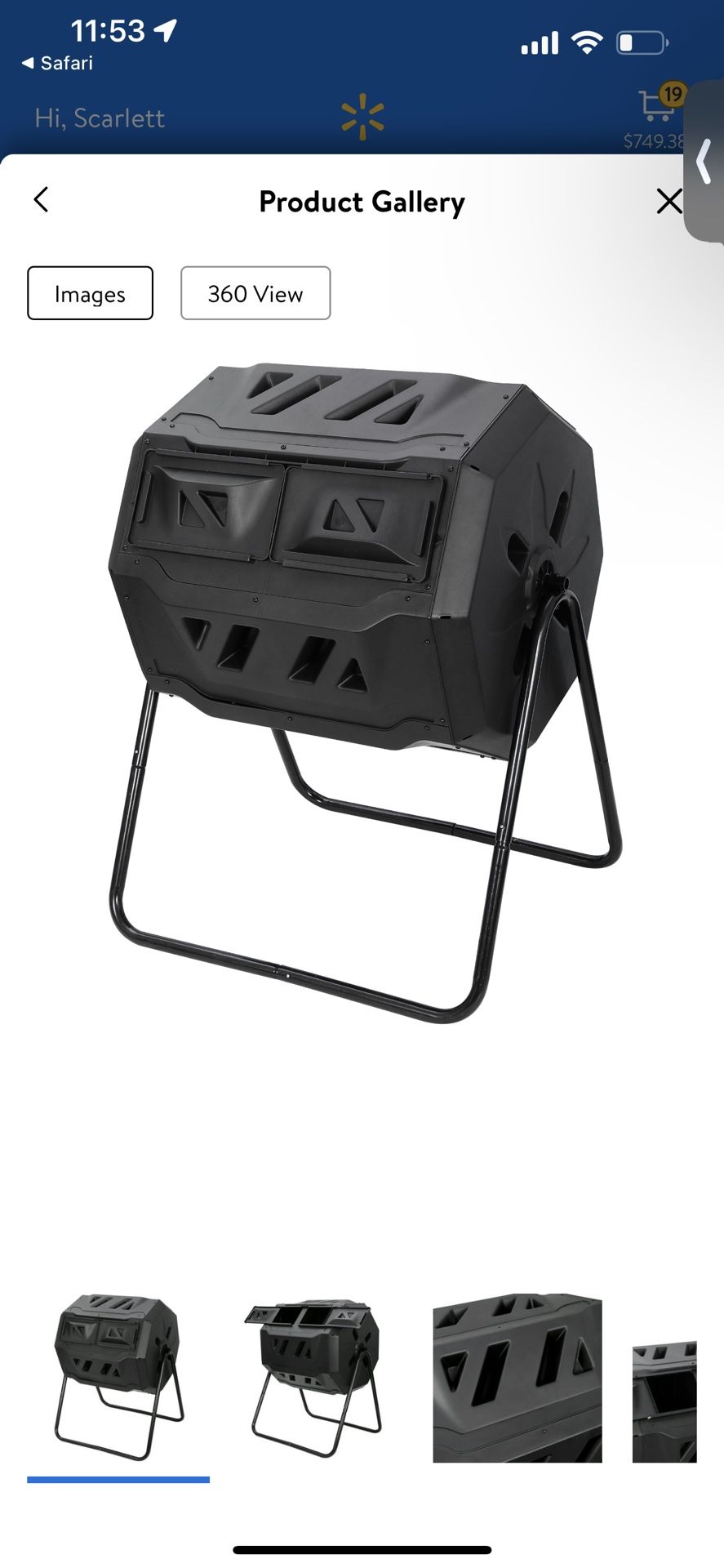 Rotating Bin Compost Tumbler Fertilizer Soil Remixing Container 43 GAL Black
