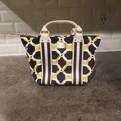 Michael Kors yellow, blue and white canvas and leather handbag. Clean inside and out.