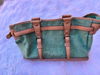 Green Monogram Handbag with Tan Leather Trim
