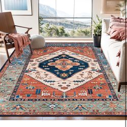 Lahome 8 x 10 Area Rugs for Living Room - Boho Washable Non-Slip Backing Large Rug Ultra-Thin Stain Resistant Dining Room Rugs for Under Table, Orient