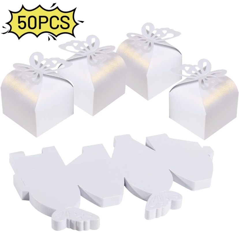 White Paper Party Favor Box With Butterfly 50 PCS