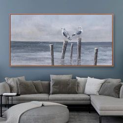 Canvas Wall Art Ocean Bird Pictures Gray Blue Framed Artwork for Living Room Large Size