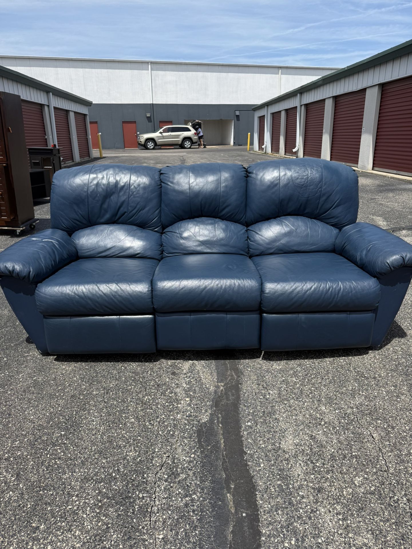 Blue Leather Recliner Couch
