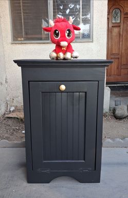 Solid Wood Tilt-Front Trash Can- Black with Gold