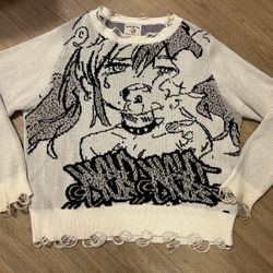 Distressed Knitted Anime Sweater Small Mens