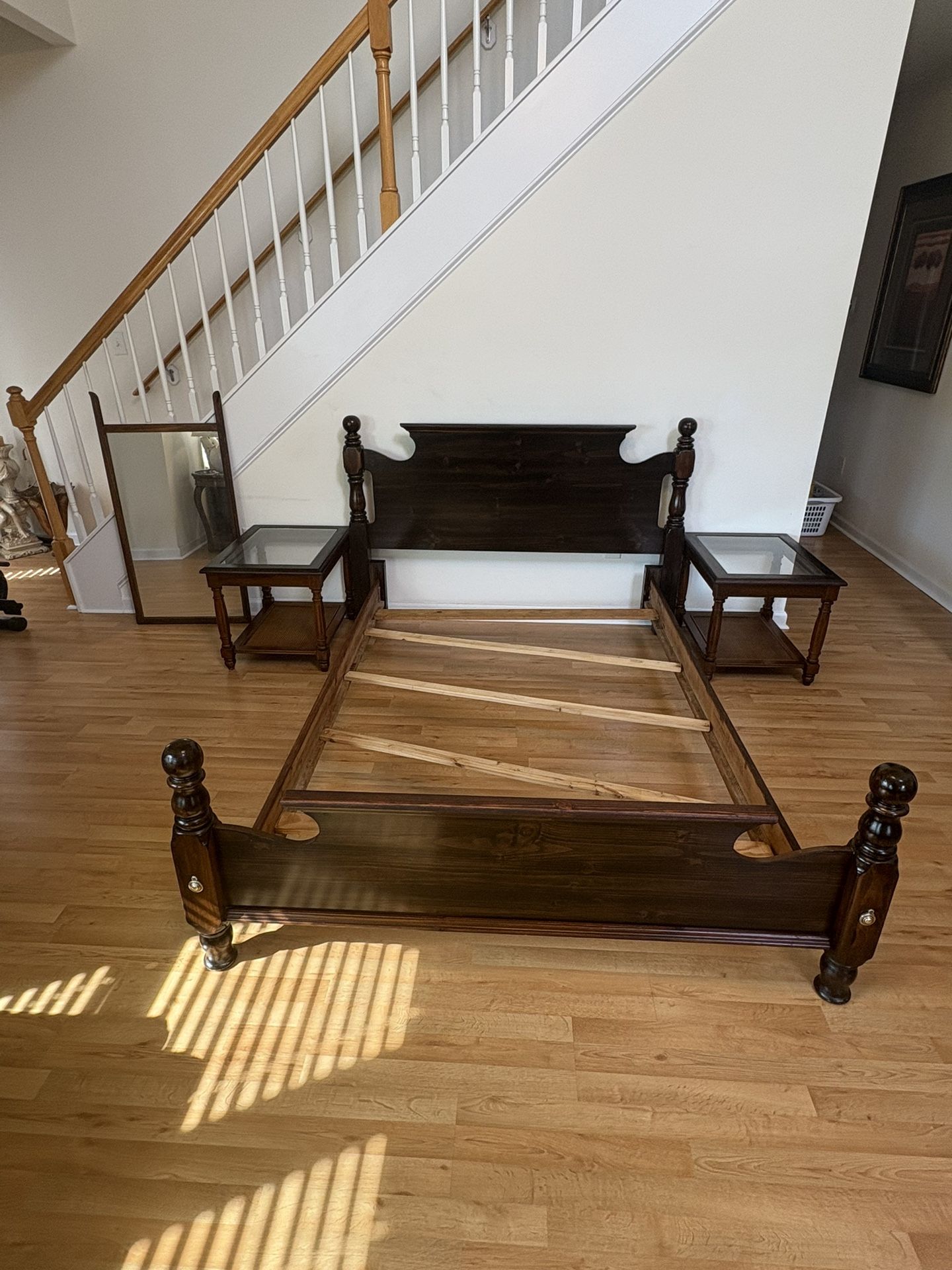 Vintage Solid Wood Bed Frame Set w/ Matching Nightstands