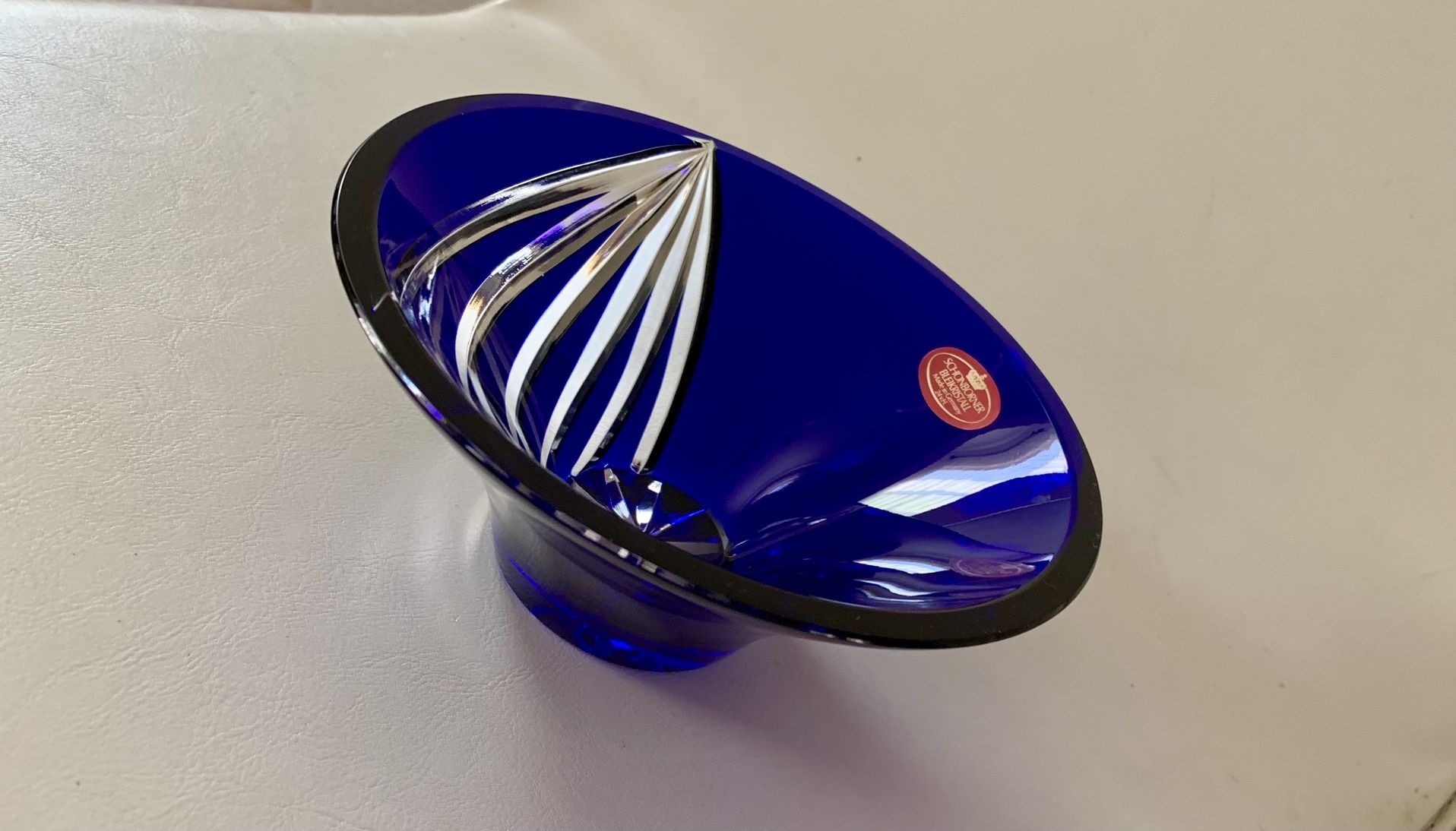 Vintage Schonborner Bleikrestall Cobalt Blue Cut Crystal Glass Bowl
