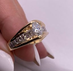 14K Yellow Gold Cluster Engagement Ring – 2.00ct Diamonds, 8.4g, Size 6.5 