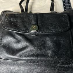 Tory Burch Clay Pebble Leather Shopper Tote, Black