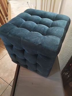 Blue velvet ottoman